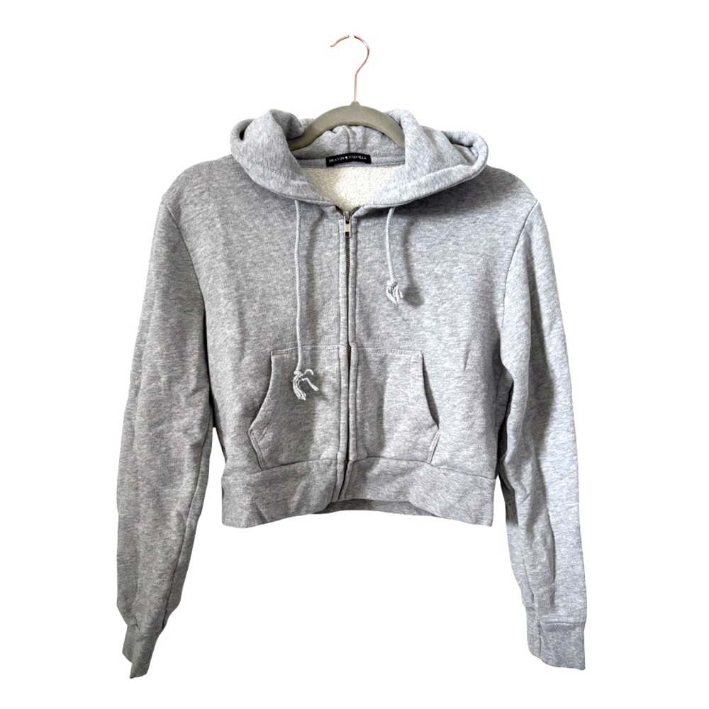 Brandy Melville Cropped Gray Zip-Up Hoodie